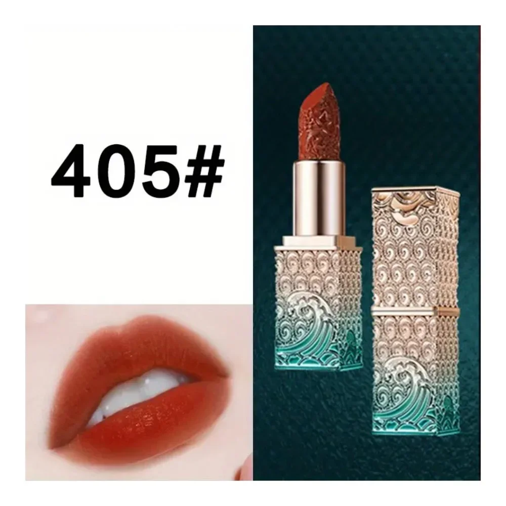 Luxury Blue Silver Ocean Cased Carved Velvet Red Tomato & Brown Lipsticks - Picture 4 of 13